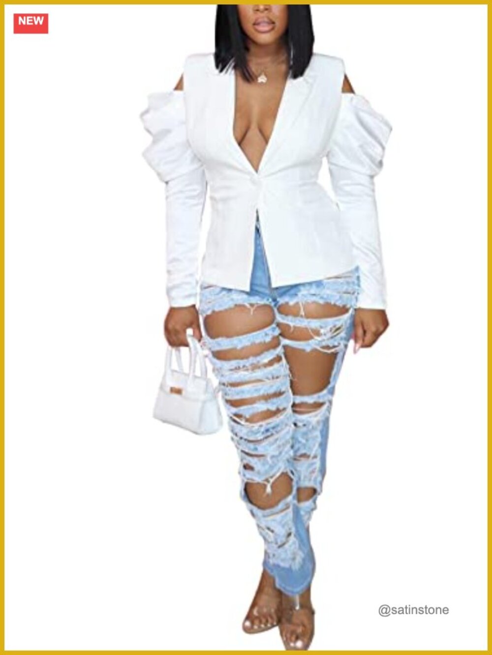 Womens Casual Blazer Open Front Puff Sleeve Lightweight Long Sleeve V-Neck
